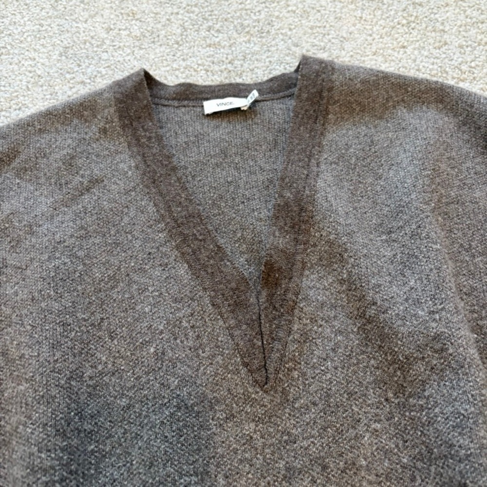 Vince Poncho Womens M/L Wool Cashmere Striped V Neck Sweater Brown Cozy Knit - Picture 2 of 13